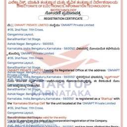 OMVAPT Private Limited recognised by Startup Karnataka